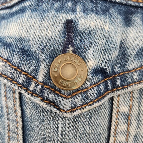 GAP 1969 premium denim Jean jacket men XS, women, unisex, distressed - Picture 5 of 8